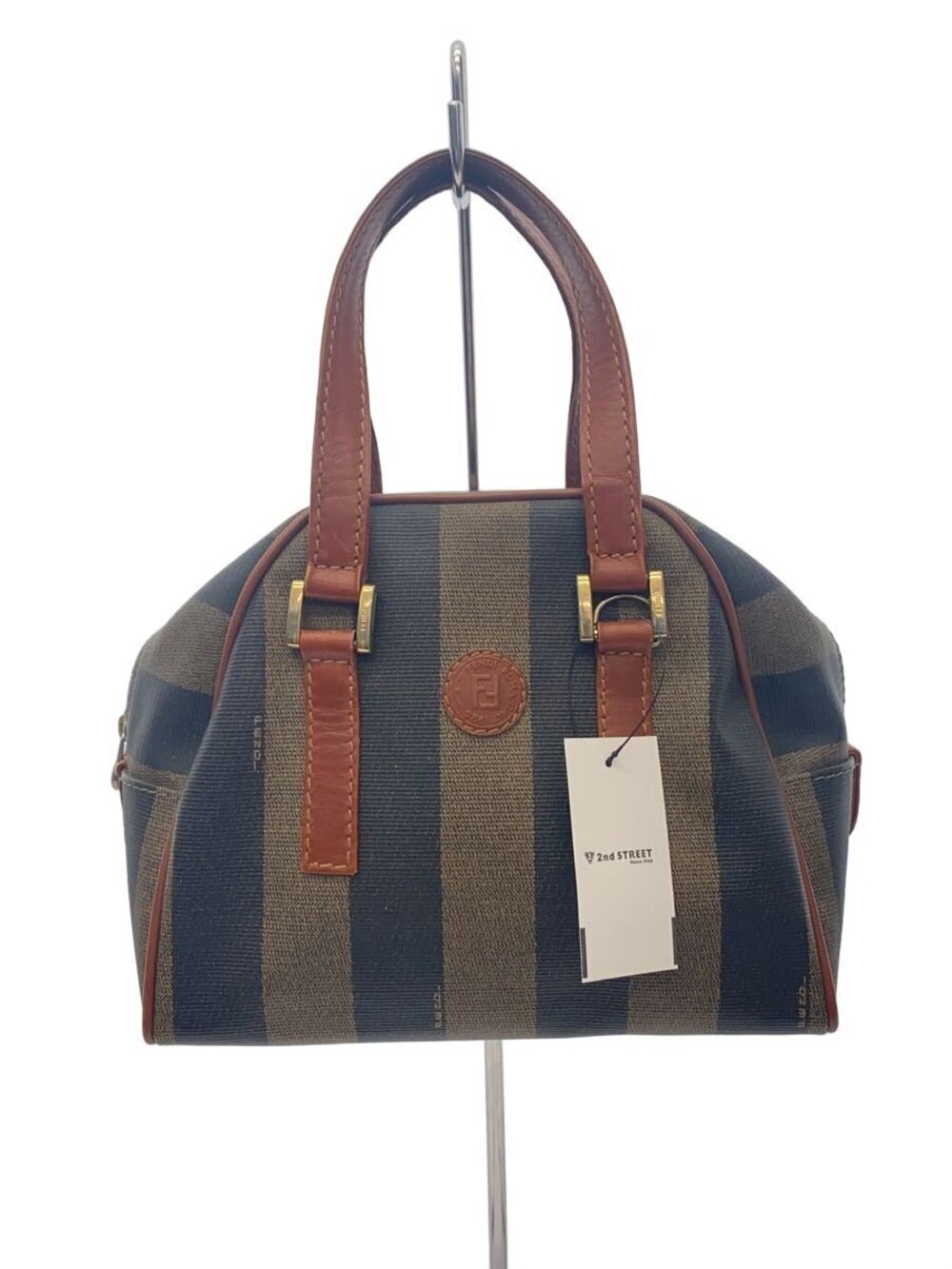 Fendi Pequin stripe handbag coated canvas central logo